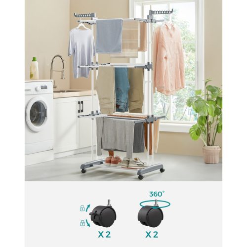 Összecsukható ruhaszárító kerekekkel, 4 szintes, fehér