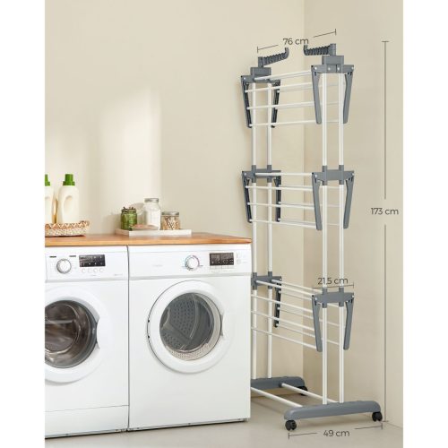 Összecsukható ruhaszárító kerekekkel, 4 szintes, fehér