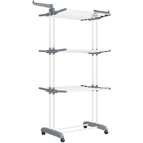 Összecsukható ruhaszárító kerekekkel, 4 szintes, fehér