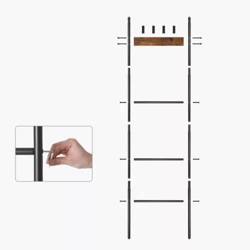 VASAGLE LLS016B01 Törölköző Létra Polc 5 Szintes 44 x 160 cm Helytakarékos Fém