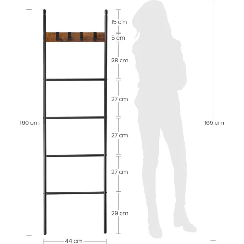 VASAGLE LLS016B01 Törölköző Létra Polc 5 Szintes 44 x 160 cm Helytakarékos Fém