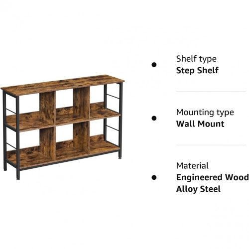 VASAGLE Könyvespolc, könyvszekrény, polcrendszer, TV állvány, konzol asztal, 6 rekesz,