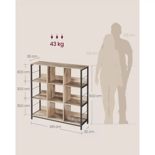 Könyvespolc, 3 szintes, homokbarna, 30 x 100 x 103 cm