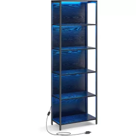   Könyvespolc, állítható LED világítással, acél kerettel, fekete 60x30x179cm