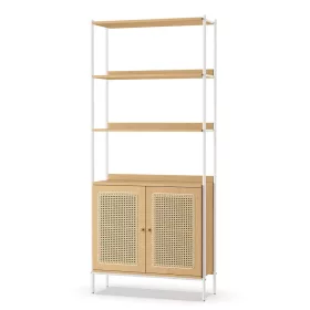 VASAGLE 6 szintes könyvespolc, magas könyvszekrény rattan hatású ajtókkal, boho