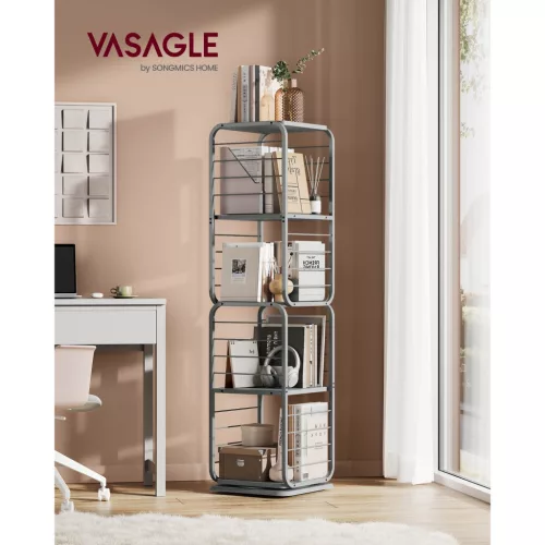 Vasagle LLS127G36 360°-ban forgatható könyvespolcpolc - Acélszerkezet, galambszürke,