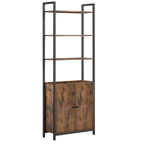 Könyvespolc, álló polc ajtóval, rusztikus barna 60x24x159cm