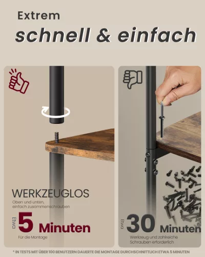 Tárolópolc, 6 szintes, álló polc, rusztikus barna