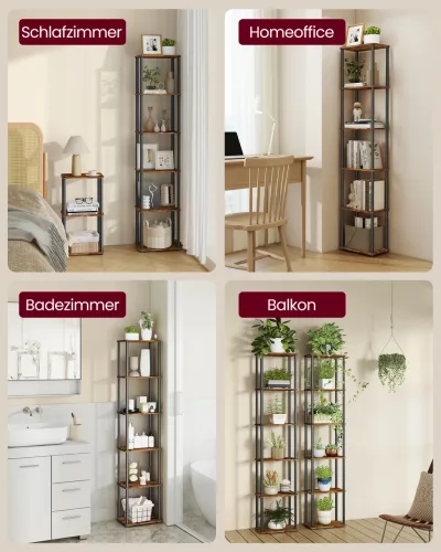 Tárolópolc, 6 szintes, álló polc, rusztikus barna