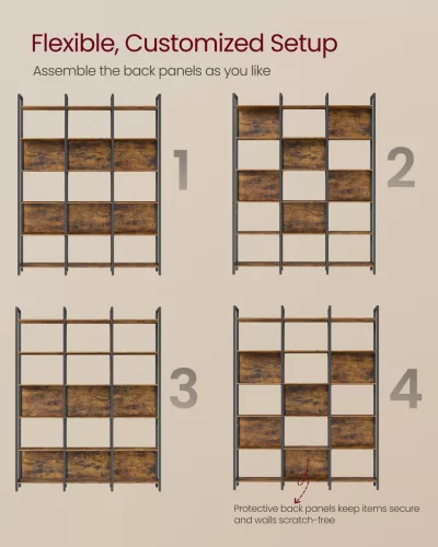 könyvespolc 6 szintes, ipari könyvespolc, acélkerettel, rusztikus barna