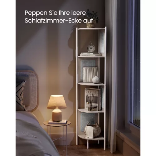 VASAGLE 5 szintes sarokpolc könyvespolc rattan oldalpanelekkel, álló polc fémkerettel