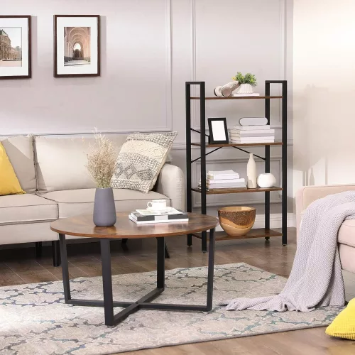 VASAGLE 4 szintes könyvespolc, tároló állvány acél vázzal, 120 cm magas, nappalihoz,