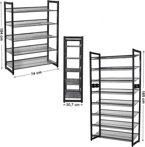 SONGMICS 5 szintes fém hálós cipőtartó lapos döntött polcokkal, nagy méretű, egymásra