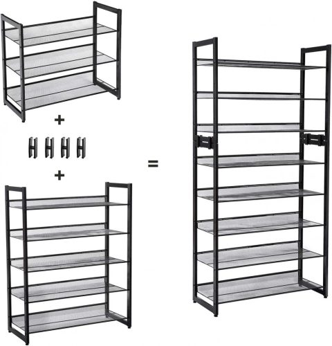 SONGMICS 5 szintes fém hálós cipőtartó lapos döntött polcokkal, nagy méretű, egymásra