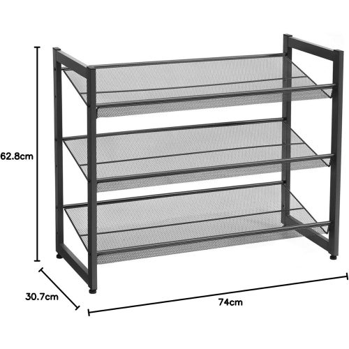 SONGMICS 3 szintes cipőtároló, acél háló, lapos vagy dőlt állvány, 9-12 pár cipőhöz,