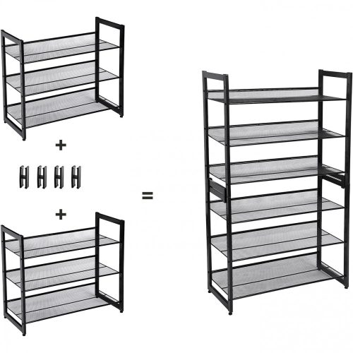 SONGMICS 3 szintes cipőtároló, acél háló, lapos vagy dőlt állvány, 9-12 pár cipőhöz,