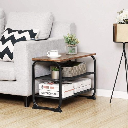 VASAGLE Cipőtároló pad, ipari stílusú cipőtartó 2 hálós polccal, kerekített vasvázzal,