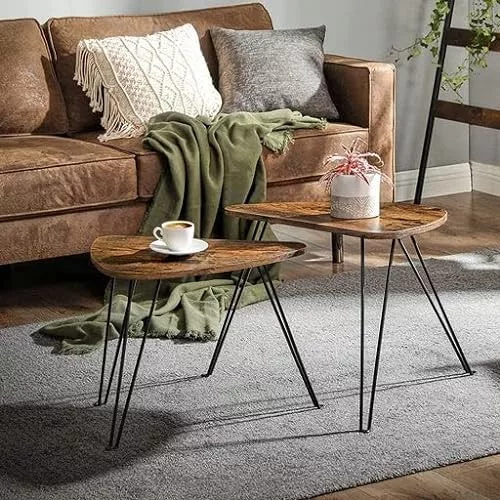 VASAGLE 2 darabos mellékasztal szett, fésülhető asztalok, végződő asztalok, nappalihoz,