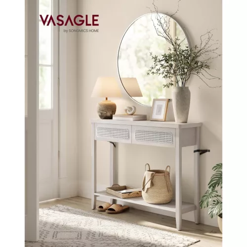 VASAGLE Konzolasztal, Kanapé Asztal, Keskeny Előszobai Asztal, Előszobai Asztal 2 Fiókkal,