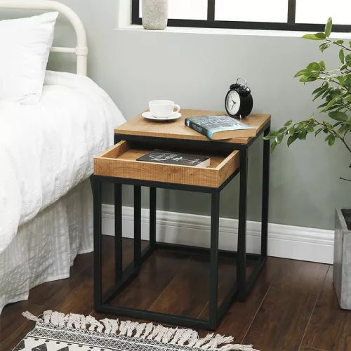 VASAGLE Nappali Stabil Fémváz Keskeny Ipari Növényi Asztal