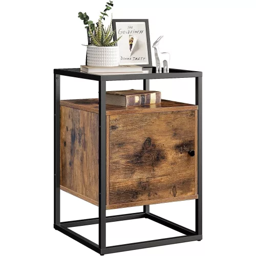 VASAGLE Éjjeliszekrény, Éjjeli szekrény, Üveg oldalas asztal, Szekrényes, Vége asztal,