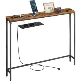   Keskeny konzolasztal töltőállomással, akasztókkal, rusztikus barna