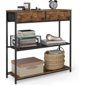 Keskeny konzolasztal 2 szövetfiókkal, rusztikus barna