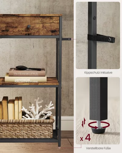 Keskeny konzolasztal 2 szövetfiókkal, rusztikus barna