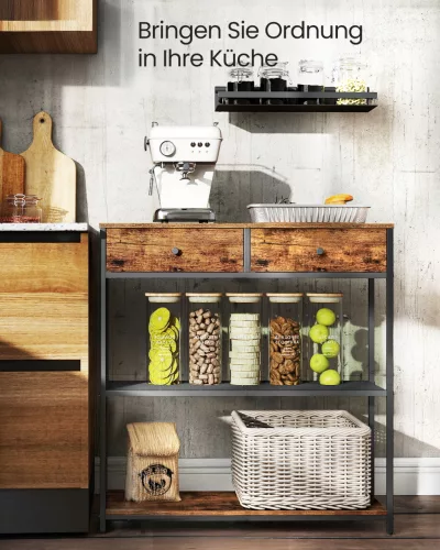 Keskeny konzolasztal 2 szövetfiókkal, rusztikus barna