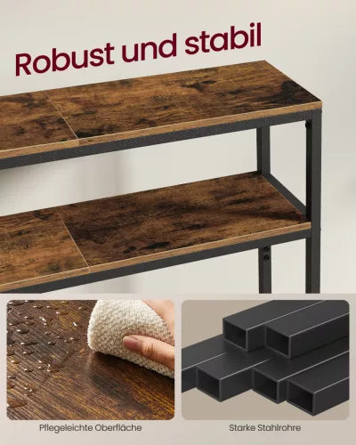 Keskeny konzolasztal 2 polccal, rusztikus barna