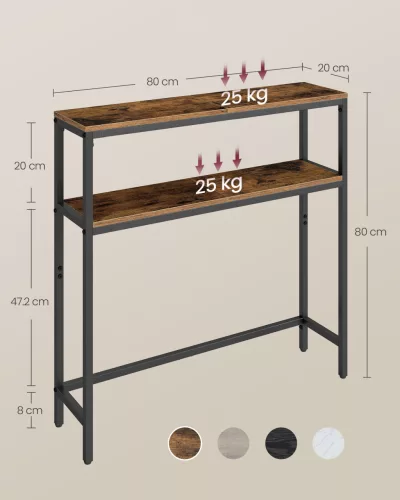 Keskeny konzolasztal 2 polccal, rusztikus barna