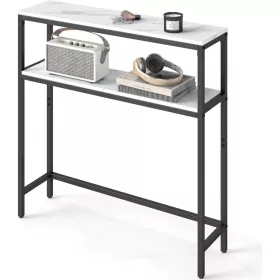 Keskeny konzolasztal 2 polccal, márvány fehér és fekete