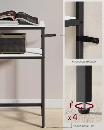 Keskeny konzolasztal 2 polccal, márvány fehér és fekete