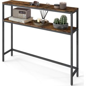   Keskeny konzolasztal 2 polccal, hosszú kivitel, rusztikus barna