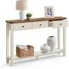 Keskeny konzolasztal 3 fiókkal és 1 polccal, mézbarna és vintage fehér