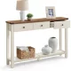 Keskeny konzolasztal 3 fiókkal és 1 polccal, mézbarna és vintage fehér