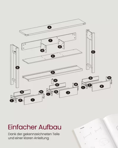 Keskeny konzolasztal 3 fiókkal és 1 polccal, mézbarna és vintage fehér