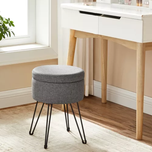 Kerek tároló puff, kicsi puff szék tárolóval, sötétszürke