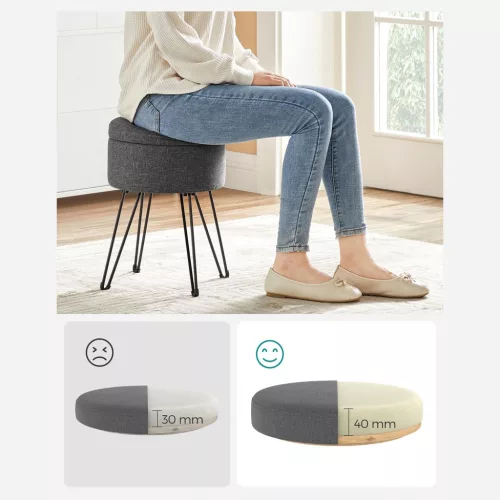 Kerek tároló puff, kicsi puff szék tárolóval, sötétszürke