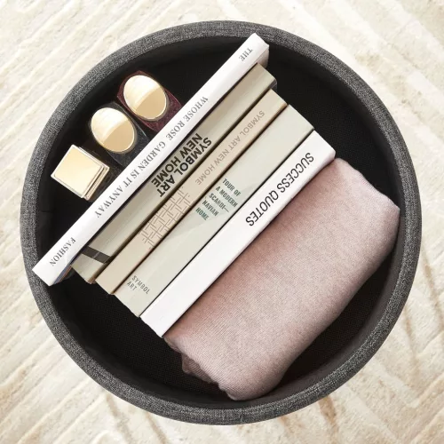 Kerek tároló puff, kicsi puff szék tárolóval, sötétszürke