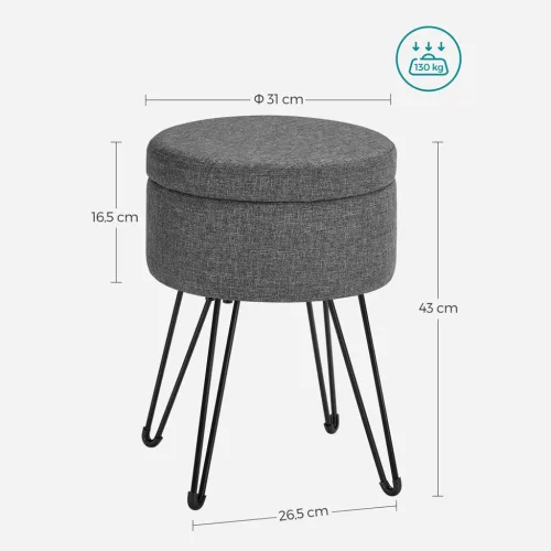 Kerek tároló puff, kicsi puff szék tárolóval, sötétszürke