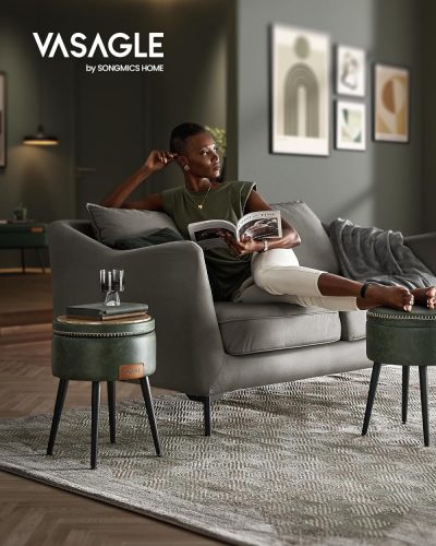 VASAGLE EKHO gyűjtemény - Tároló puff, Sminkasztal szék, PU borítással és varrással,