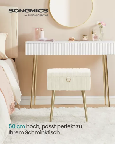 Ülőke tárolóval, fém lábak, párnázott, krémfehér