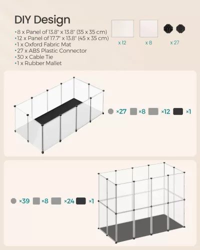 Ketrec háziállatoknak, műanyag átlátszó elemekkel, fehér 143x73x46cm
