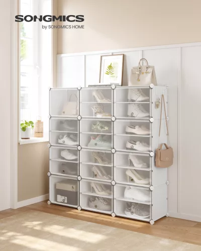 Cipőtartó szekrény, 12 szintes akár 48 pár cipőhöz, állítható, fehér