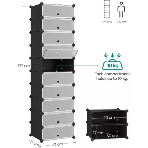 SONGMICS Összecsukható cipőtartó, téglalap alakú tároló szervező, 10 rekeszes moduláris
