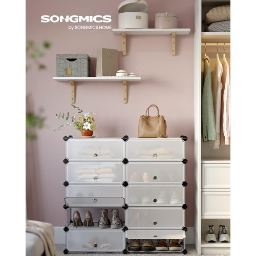 SONGMICS Összefűzhető cipőtartó, téglalap alakú tároló szervező, 10 rekeszes moduláris