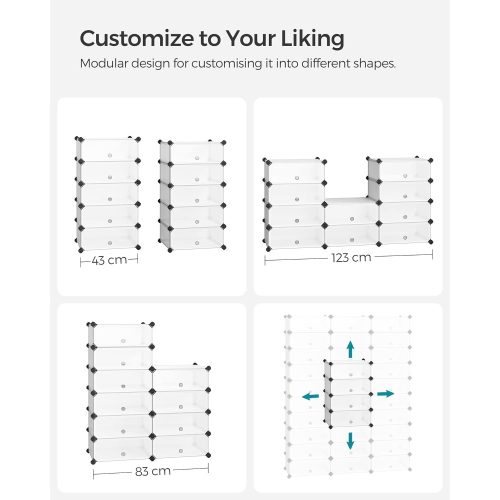 SONGMICS Összefűzhető cipőtartó, téglalap alakú tároló szervező, 10 rekeszes moduláris