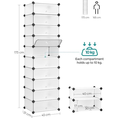 SONGMICS Összefűzhető cipőtartó, téglalap alakú tároló szervező, 10 rekeszes moduláris