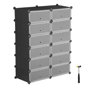   Moduláris cipőtartó, 12 db összekapcsolható tároló, fekete